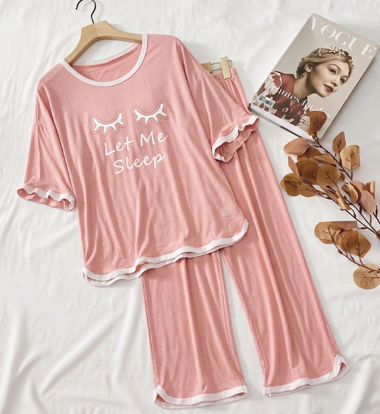 Rose Pink let me Sleep Half Sleeves Plazzo PJ Set