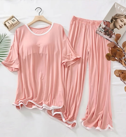 Rose Pink Half Sleeves Plazzo PJ Set