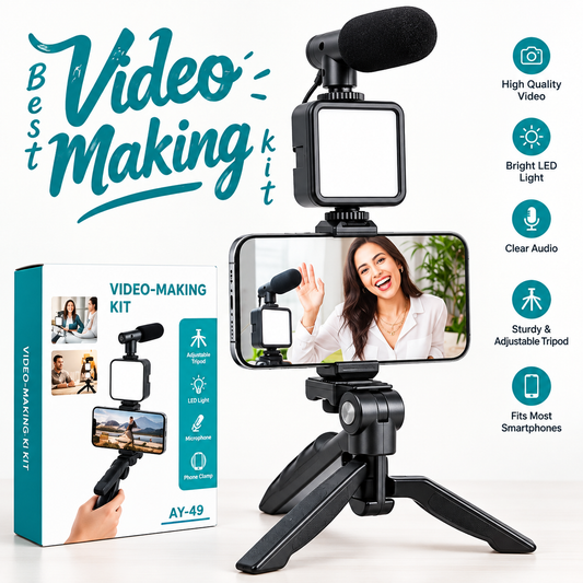 All-in-One Vlogging Kit | Tripod, Mic, LED Light & Phone Holder