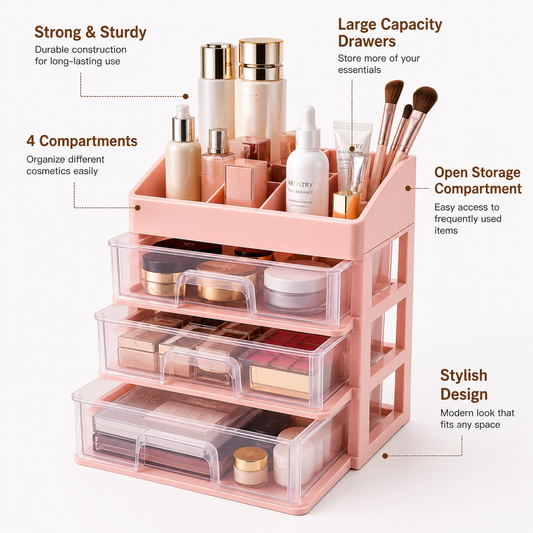 Transparent Beauty Counter, Desktop Sundries Storage Box, Dressing Table Storage Rack, Multifunction Desktop Drawer Jewelry Makeup Holder, Four Layer Three Drawer Plastic Box