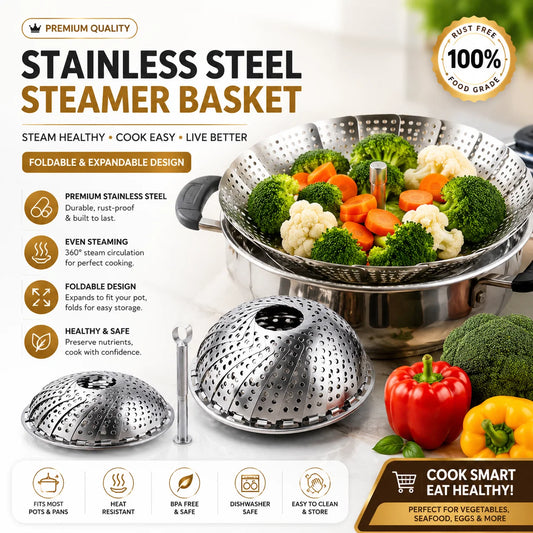 Premium Foldable Stainless Steel Steamer Basket