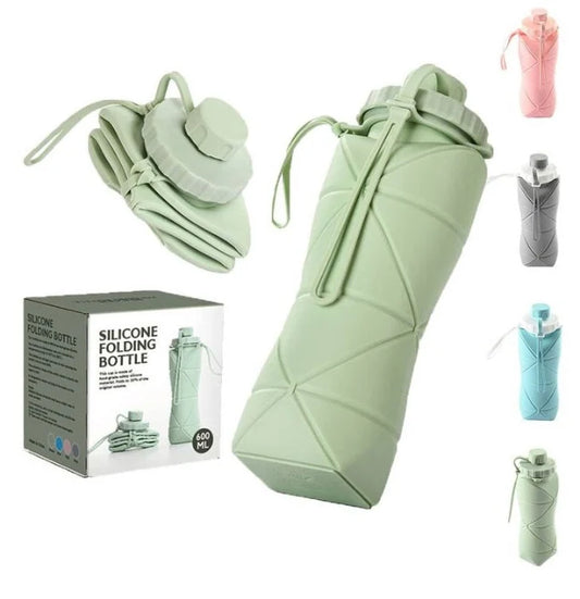 Collapsible Folding Silicone Sports Water Bottle (600ML) – Portable, BPA-Free, Leakproof Gym & Travel Jug